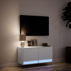 Ścienna szafka TV z LED, biała, 80x31x35 cm