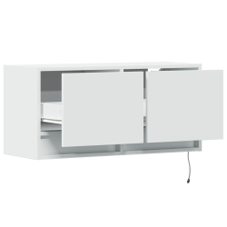 Ścienna szafka TV z LED, biała, 80x31x35 cm
