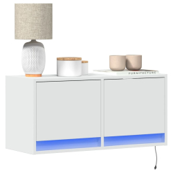 Ścienna szafka TV z LED, biała, 80x31x35 cm