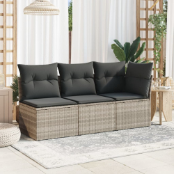 Sofa ogrodowa z poduszkami, 3-osobowa, jasnoszara, polirattan