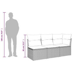 Sofa ogrodowa z poduszkami, 3-osobowa, jasnoszara, polirattan