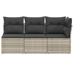 Sofa ogrodowa z poduszkami, 3-osobowa, jasnoszara, polirattan