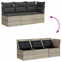 Sofa ogrodowa z poduszkami, 3-osobowa, jasnoszara, polirattan