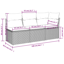 Sofa ogrodowa z poduszkami, 3-osobowa, jasnoszara, polirattan