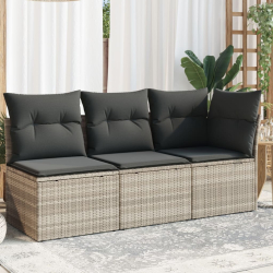 Sofa ogrodowa z poduszkami, 3-osobowa, jasnoszara, polirattan