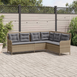 Narożna sofa ogrodowa z poduszkami, beżowa, polirattan