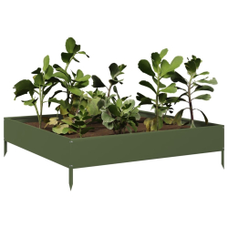 Podwyższona donica, oliwkowa, 100x100x26 cm, stal