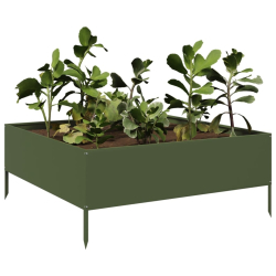 Podwyższona donica, oliwkowa, 100x100x25 cm, stal