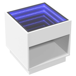 Stolik nocny z LED Infinity, biały, 50x50x50 cm