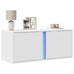 Ścienna szafka TV z LED, biała, 80x31x35 cm