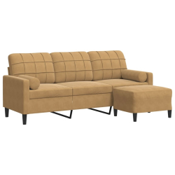 3-osobowa sofa z podnóżkiem, brązowy, 180 cm, aksamit