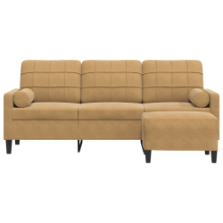 3-osobowa sofa z podnóżkiem, brązowy, 180 cm, aksamit