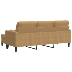 3-osobowa sofa z podnóżkiem, brązowy, 180 cm, aksamit