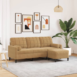3-osobowa sofa z podnóżkiem, brązowy, 180 cm, aksamit