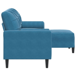 3-osobowa sofa z podnóżkiem, niebieska, 180 cm, aksamit