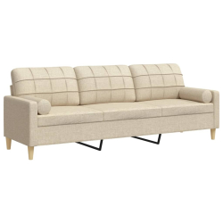 3-osobowa sofa z poduszkami, kremowa, 210 cm, obita tkaniną