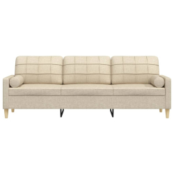 3-osobowa sofa z poduszkami, kremowa, 210 cm, obita tkaniną