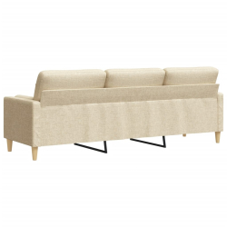 3-osobowa sofa z poduszkami, kremowa, 210 cm, obita tkaniną