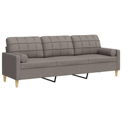 3-osobowa sofa z poduszkami, taupe, 210 cm, obita tkaniną