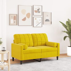 2-osobowa sofa z poduszkami, żółta, 120 cm, aksamit
