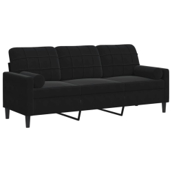 3-osobowa sofa z poduszkami, czarna, 180 cm, aksamit