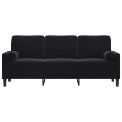 3-osobowa sofa z poduszkami, czarna, 180 cm, aksamit