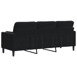 3-osobowa sofa z poduszkami, czarna, 180 cm, aksamit