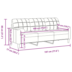 3-osobowa sofa z poduszkami, czarna, 180 cm, aksamit