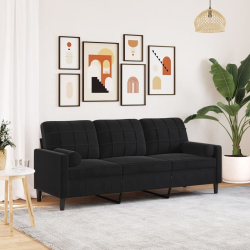 3-osobowa sofa z poduszkami, czarna, 180 cm, aksamit