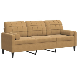 3-osobowa sofa z poduszkami, brązowa, 180 cm, aksamit