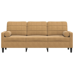 3-osobowa sofa z poduszkami, brązowa, 180 cm, aksamit