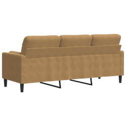 3-osobowa sofa z poduszkami, brązowa, 180 cm, aksamit