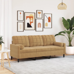 3-osobowa sofa z poduszkami, brązowa, 180 cm, aksamit