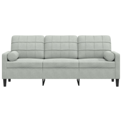 3-osobowa sofa z poduszkami, jasnoszara, 180 cm, aksamit