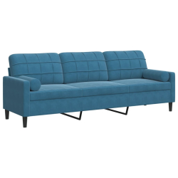3-osobowa sofa z poduszkami, niebieska, 210 cm, aksamit