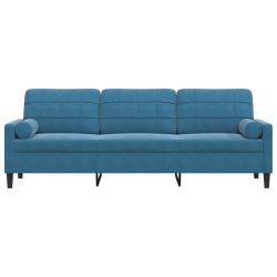 3-osobowa sofa z poduszkami, niebieska, 210 cm, aksamit