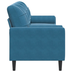 3-osobowa sofa z poduszkami, niebieska, 210 cm, aksamit