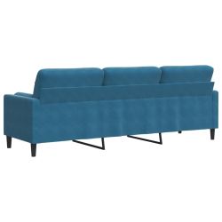 3-osobowa sofa z poduszkami, niebieska, 210 cm, aksamit