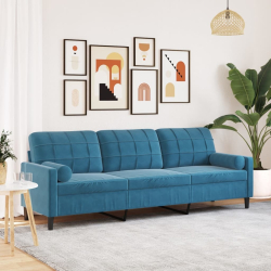 3-osobowa sofa z poduszkami, niebieska, 210 cm, aksamit