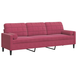 3-osobowa sofa z poduszkami, winna czerwień, 210 cm, aksamit