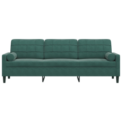 3-osobowa sofa z poduszkami, ciemnozielona, 210 cm, aksamit