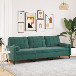 3-osobowa sofa z poduszkami, ciemnozielona, 210 cm, aksamit