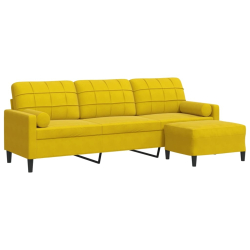 3-osobowa sofa z podnóżkiem, żółta, 210 cm, obita aksamitem