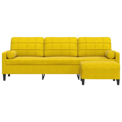 3-osobowa sofa z podnóżkiem, żółta, 210 cm, obita aksamitem