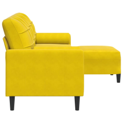 3-osobowa sofa z podnóżkiem, żółta, 210 cm, obita aksamitem