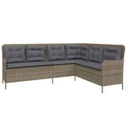 Narożna sofa ogrodowa z poduszkami, szara, polirattan