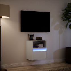 Ścienna szafka TV z LED, biała, 41x31x45 cm