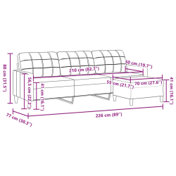 3-osobowa sofa z podnóżkiem, kolor taupe, 210 cm, tkaniną