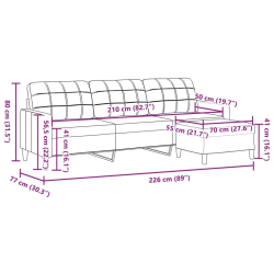 3-osobowa sofa z podnóżkiem, jasnoszary, 210 cm, tkaniną