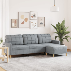 3-osobowa sofa z podnóżkiem, jasnoszary, 210 cm, tkaniną
